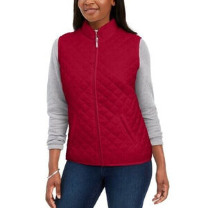Karen Scott Petite Solid Quilted Puffer Red Vest NWT